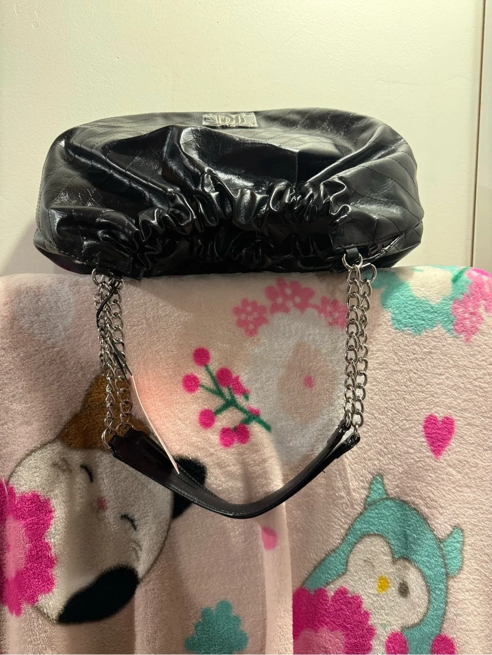Juicy Couture Soft Spoken Tote bag color licorice black with silver chain NWT